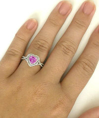 Heart Shape Pink Sapphire and Diamond Engagement Ring in 14k white gold