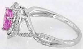 Heart Shape Pink Sapphire and Diamond Halo Ring in 14k white gold