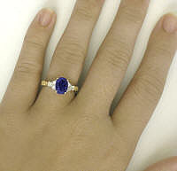 Engraved Iolite and Diamond Rings in 14k in 14k yellow gold