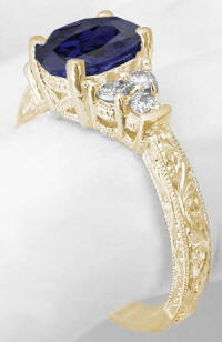 Engraving Floral Detail on Iolite Rings in 14k yellow gold
