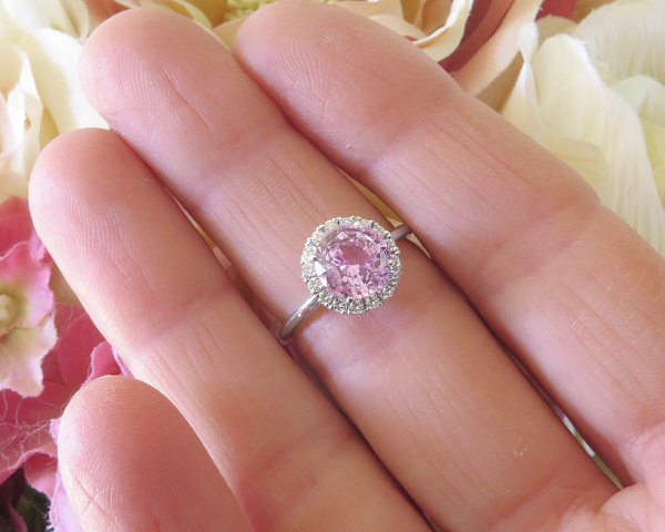 5 Carat Pink Sapphire Moissanite Halo Ring Women Gift 14K White Gold Plated