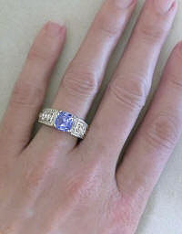 Wide Band Ring with Cushion Sapphire in 14k yellow gold