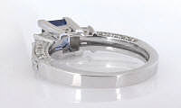 Back of blue sapphire ring in 14k white gold