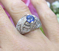 Estate Sytle Ceylon Natural Blue Sapphire Ring in solid 14k white gold