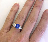 Intense Oval Blue Sapphire Oval Diamond Rings in 14k white gold