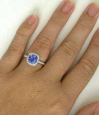 Brilliant Cushion Cut Ceylon Sapphire and Diamond Ring in 14k white gold