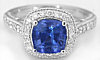 Ceylon Blue Sapphire and Diamond Halo Ring in 14k white gold