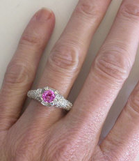 Round Pink Sapphire and Diamond Rings 18k white gold