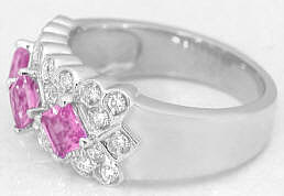 Princess Cut Pink Sapphire Diamond Wedding Band in 14k white gold