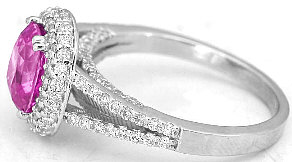 Hot Pink Cushion Cut Sapphire Ring in 14k white gold