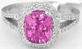 Hot Bright Pink Natural Sapphire Ring with Real Diamonds set in solid 18k white gold for sale