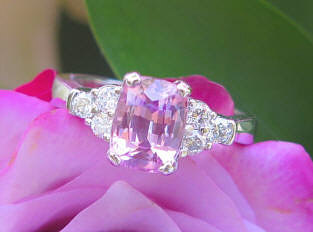 Natural Cushion Cut Ceylon Light Pink Sapphire Ring with Real Diamonds in a solid 14k white gold band for sale