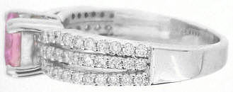 Radiant Pink Sapphire and Diamond Rings in 14k white gold