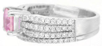 Light Pink Sapphire Diamond Engagement Ring and Matching Diamond Wedding Band