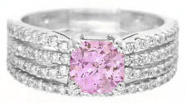 Light Pink Sapphire Diamond Engagement Ring and Matching Diamond Wedding Ring