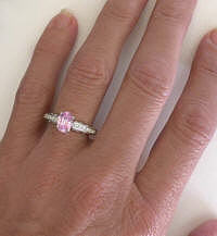 Pink Sapphire and Diamond Engagement Ring in 14k white gold