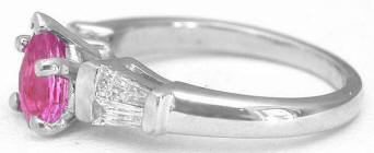 Pear Shape Pink Sapphire Baguette Diamond Rings in 14k white gold