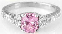 Pink sapphire diamond ring with Engraving in 14k white gold