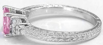 Engraved Light Pink Sapphire Ring in 14k white gold