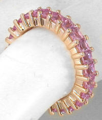Princess Cut Pink Sapphire Eternity Band Rings in 14k yellow gold