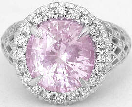 Over 6 carat Pink natural Sapphire and Diamond Ring in 14k white gold