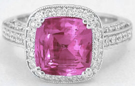 Cushion Cut Pink Sapphire Engagement Rings in 14k white gold