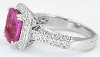 Cushion Cut Pink Sapphire Diamond Halo Engagement Rings
