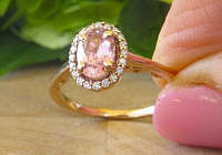 Oval Cut Natural Pink Sapphire Ring in 14k Rose Gold with Diamond Halo