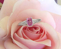 Emerald Cut Natural Pink Sapphire and Diamond Ring in solid 14k white gold for sale
