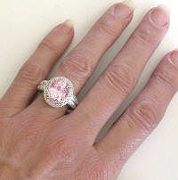 Untreated Light Pink Sapphire and Diamond Ring in 14k white gold on the Hand