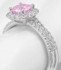 Unheated Cushion Pink Sapphire Engagement Rings in 14k white gold