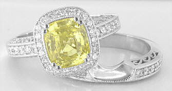 Engagement Rings with Yellow Sapphire Cushion in 14k white gold