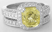 Natural Unheated Cushion Yellow Sapphire Engagement Rings in 14k white gold