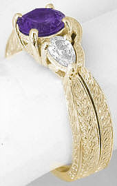 February Birthstone Engagement Rings in 14k Yellow Gold with Engraving