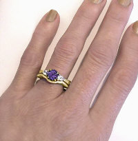 Three Stone Amethyst Engagement Rings in 14k Yellow Gold