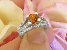 Round Real Orange Sapphire Engagement Set with Split Shank in sold white gold for sale