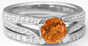 Round Orange Sapphire Diamond Engagement Ring Set