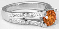 Genuine Round Orange Sapphire Engagement Ring with Split Shank