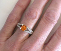 Round Orange Sapphire Engagement Ring with Split Diamond Band