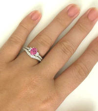 Vintage Peachy Pink Sapphire Diamond Engagement Ring in 14k white gold