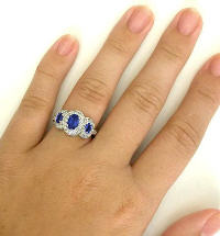 Natural Ceylon Sapphire and Diamond Ring in 14k white gold