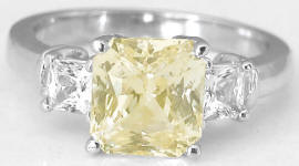Three Stone Unheated Yellow Sapphire and White Sapphire Engagement Ring in 14k white gold