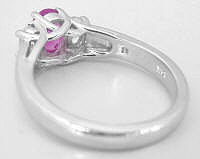 Three stone natural pink sapphire band ring in 14k white gold