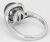 Genuine 11 mm Tahitian Pearl and Diamond Ring in 18k white gold