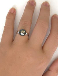 9.7mm Tahitian Pearl and Diamond Ring in 18k white gold