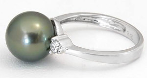 Tahitian Pearl and Diamond Rings in 18k White Gold