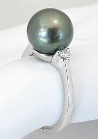 10mm Tahitian Pearl and Diamond Ring in 18k White Gold