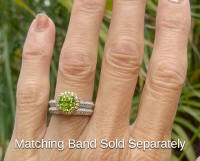 Round Peridot Ring with Diamond Halo in real 14k white and yellow gold for sale