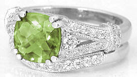 Peridot Engagement Ring and Matching Wedding Band in 14k white gold