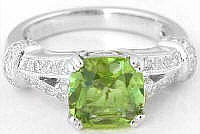 Cushion Cut Peridot Engagement Rings in 14k white gold